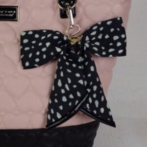 Betsey Johnson Black & White Polka Dot Bow & Gold "XOX Betsey Heart" Purse Bling